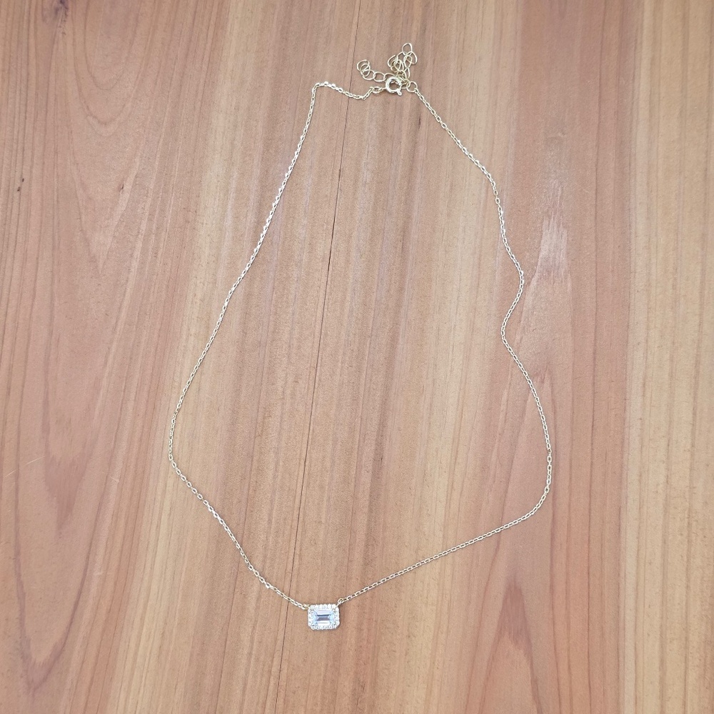 Adina Eden Gold Pave Outlined Baguette Solitaire Pendant Necklace - Nwt 40$